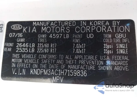 2017 Kia Sportage Lx from USA, damaged, VIN KNDPM3AC1H7159836